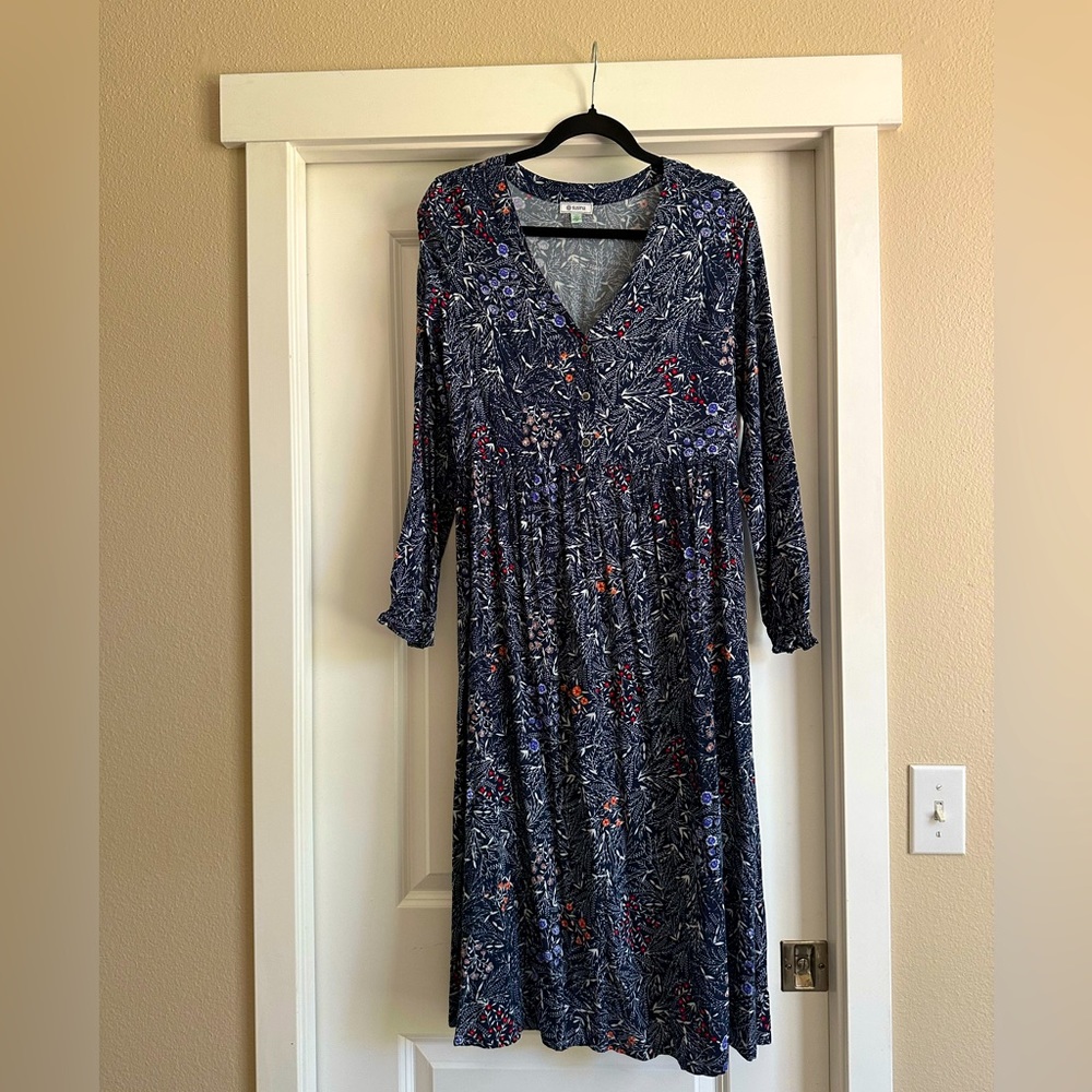 Navy Floral Midi Dress - XS